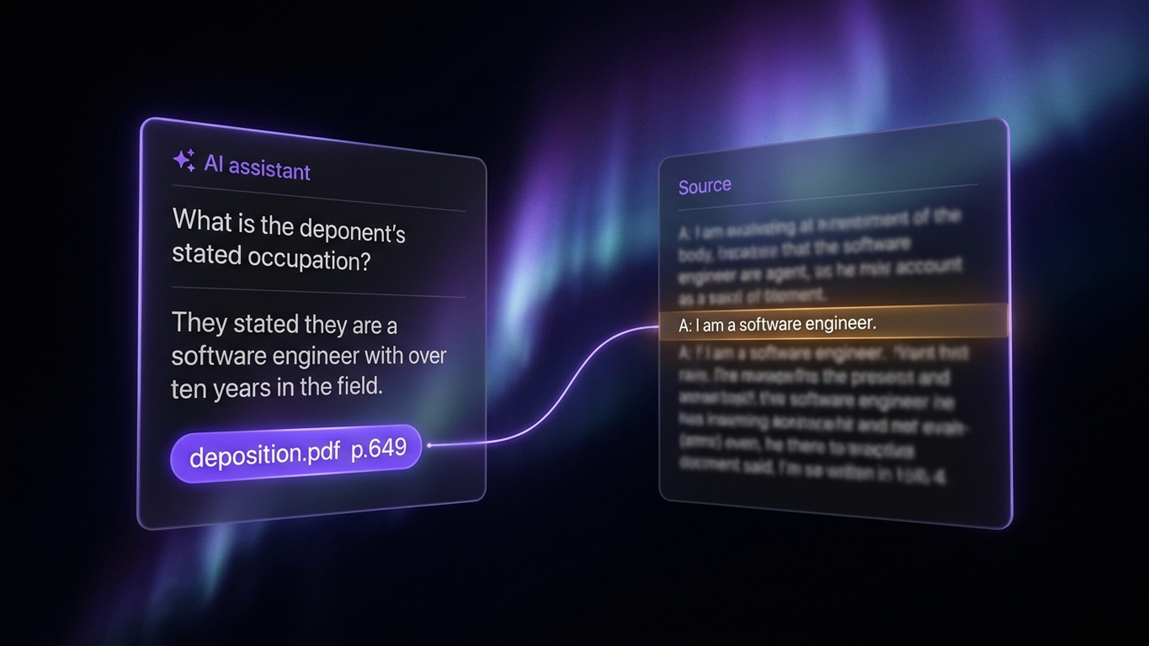 Leapable workspace showing an AI answer beside a highlighted source document paragraph